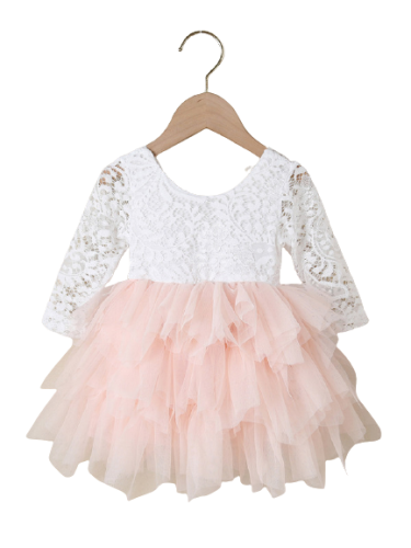 Vestito elegante bambina Angel manica lunga rosa - ZOYA Fashion