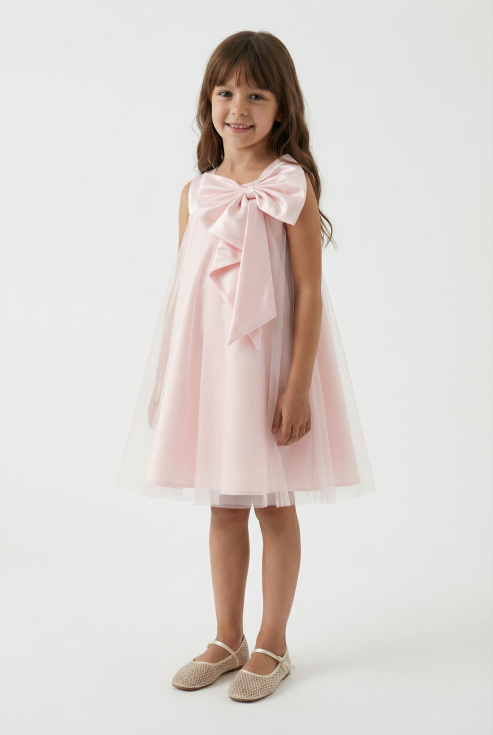 abito cerimonia bambina, vestito elegante bambina, abito rosa scuro, abito tulle bambina, vestito damigella bambina, abito battesimo, zoya fashion