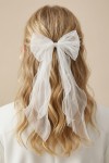 fermagi capelli bambine, fiocco lungo tulle, accessori Prima Comunione, fermaglio elegante cerimonia, fiocco capelli bambine, accessori matrimoni bambine, fermaglio per feste, fermaglio bianco elegante