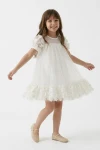 vestito elegante bambina crema, abito tulle bambina fiori 3D, vestito comunione bambina, vestito battesimo bambina, abito romy zoya fashion, moda bambini italia