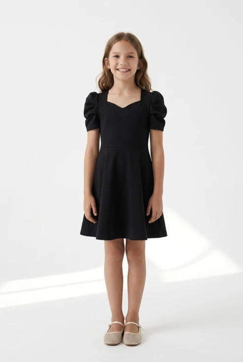 vestito elegante bambina nero, abito cerimonia bambina nero, vestito festa bambina, vestito cresima bambina, abito vesper zoya fashion, moda bambini italia