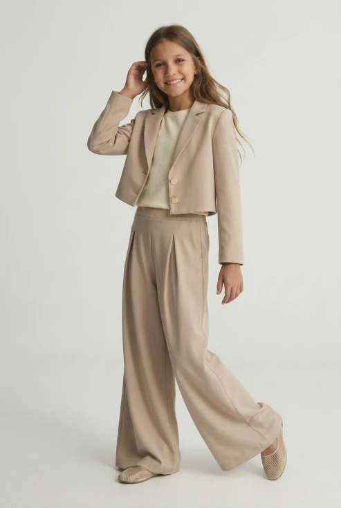 Elegante completo da bambina Emi beige, vista principale, abbigliamento da cerimonia per bambina, ZOYA Fashion