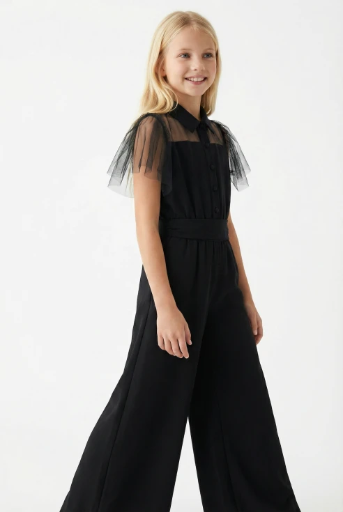 Elegante tuta da bambina Blair nera, vista principale, abbigliamento da cerimonia per bambina, ZOYA Fashion