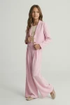 Elegante completo da bambina Emi rosa, vista laterale, abbigliamento da cerimonia per bambina, ZOYA Fashion