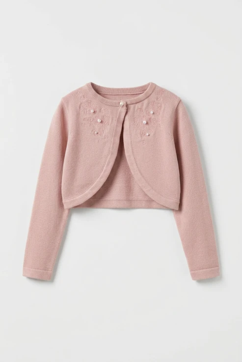 Bolero per bambina Ada rosa, vista principale, abbigliamento da cerimonia per bambina, ZOYA Fashion