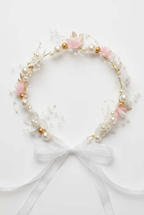 Cerchietto per capelli con fiori e perle per bambina – rosa, vista principale, abbigliamento da cerimonia per bambina, ZOYA Fashion