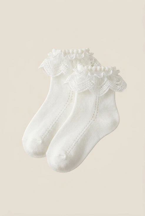 Calzini eleganti bianchi per bambina, vista principale, abbigliamento da cerimonia per bambina, ZOYA Fashion