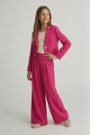Elegante completo da bambina Emi fucsia, vista laterale, abbigliamento da cerimonia per bambina, ZOYA Fashion