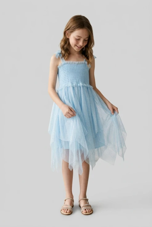 abito cerimonia Suzi azzurro midi tulle bambina