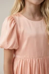 Abito Sia rosa per bambina – primo piano dello scollo rotondo e della manica a sbuffo
