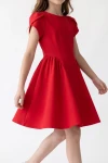Abito Rumi rosso – taglio con cuciture curve e gonna arricciata ai lati
