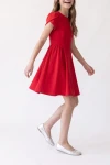 Abito Rumi rosso – gonna svasata in movimento, figura intera