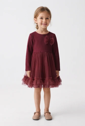 Abito con gonna in tulle e maniche lunghe Iga bordeaux per bambina – Natale e feste