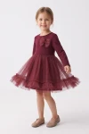 Abito Iga bordeaux – gonna svasata in tulle con balza, vista frontale