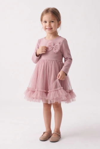 Abito con gonna in tulle e maniche lunghe Iga rosa antico per bambina – compleanni, Pasqua e feste