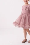 Abito Iga rosa antico – gonna svasata in tulle con balza e fiocco sul petto