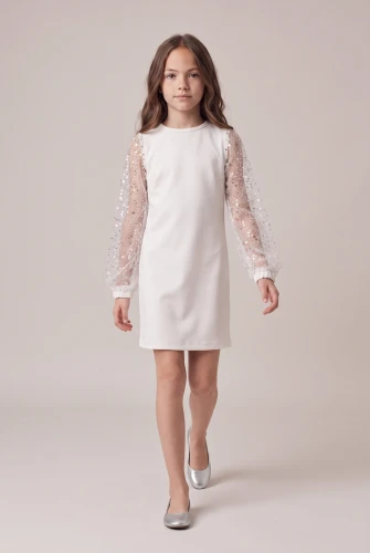 Abito con maniche in tulle e paillettes Vivienne bianco per bambina e ragazza – Prima Comunione e feste