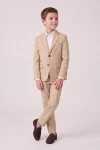 Completo Liam beige – giacca abbottonata con tasche a pattina e pantaloni, vista frontale