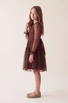Abito Holly marrone cioccolato con fiocco in vita sul retro e gonna in tulle – vista laterale