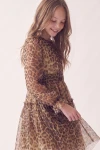 Abito Holly leopardato per bambina – manica in tulle con balza al polso, vista laterale