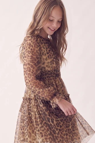 Abito in tulle a maniche lunghe Holly leopardato per bambina e ragazza – Capodanno e feste