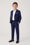 Completo Sam blu navy – giacca aperta e pantaloni con la piega, figura intera frontale