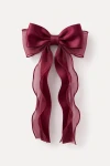 Fermaglio per capelli con fiocco bordeaux in raso e organza – vista frontale su fondo bianco