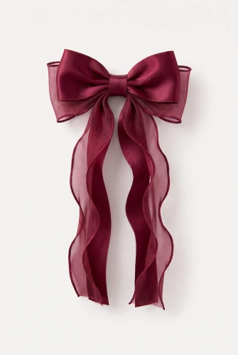 Fermaglio per capelli con fiocco lungo bordeaux in raso e organza per bambina – cerimonie e feste