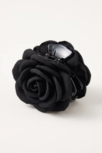 Pinza per capelli nera con rosa in tessuto per bambina – cerimonie e feste